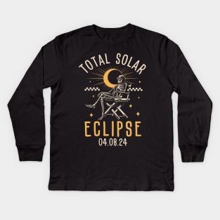 "Total Solar Eclipse April 8 2024" Skeleton Kids Long Sleeve T-Shirt